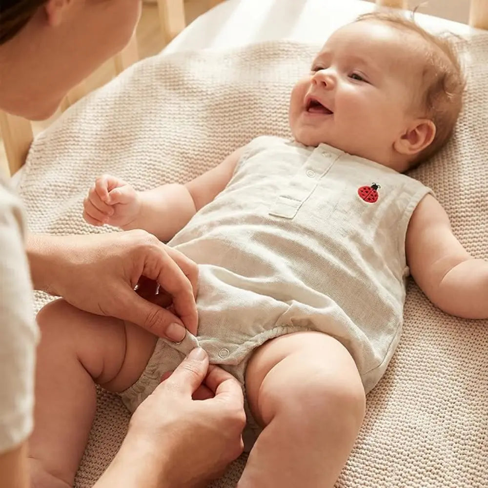 The White Cradle Organic Cotton Baby Romper for Newborn Baby Boy &amp; Girl | Pack of 2 Gray Bow with Beetle Infant Rompers | Snap Button Crotch for Easy Diaper Change | Soft Summer Baby Outfit