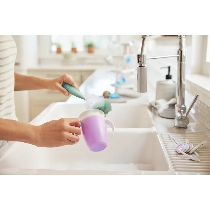 Munchkin Sponge Bottle Brush - with Suction Base and  Soft Rubber Nipple Brush - Sage Green
