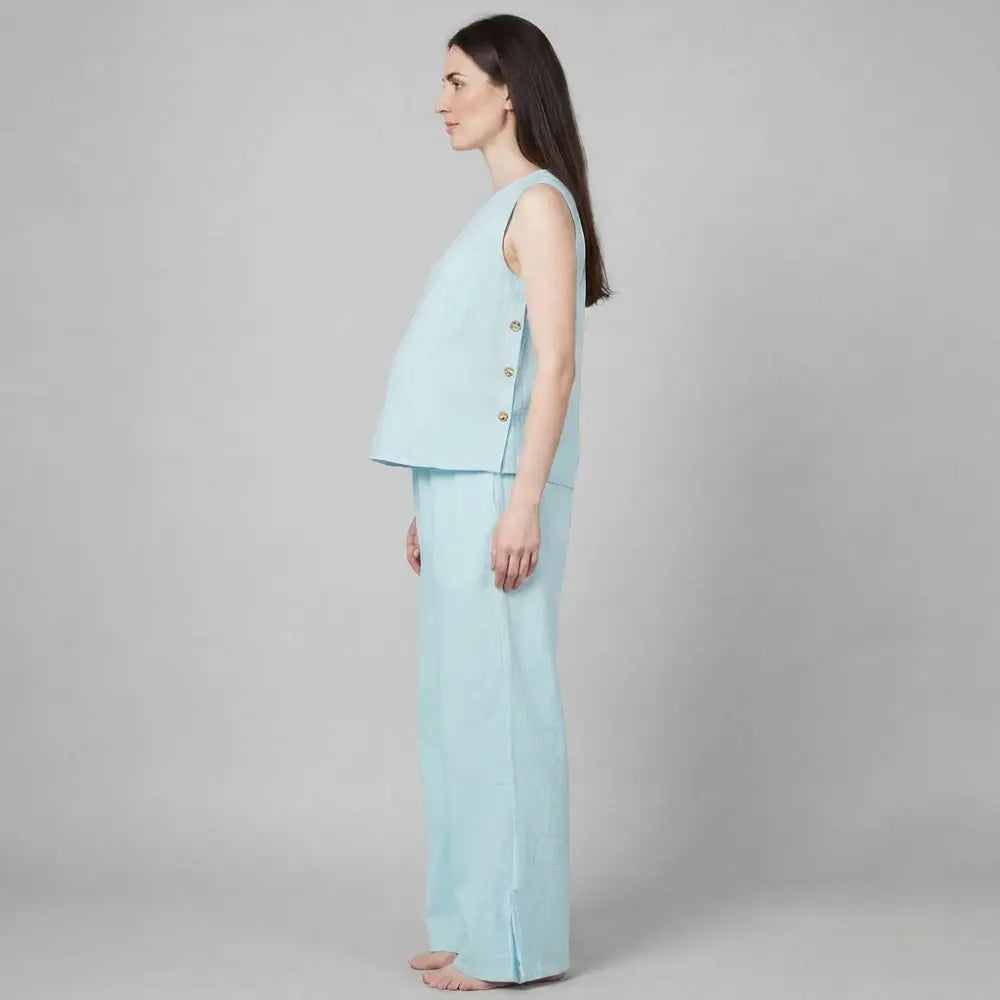 SOL MAMA Side Buttoned Nursing Top - Light Blue