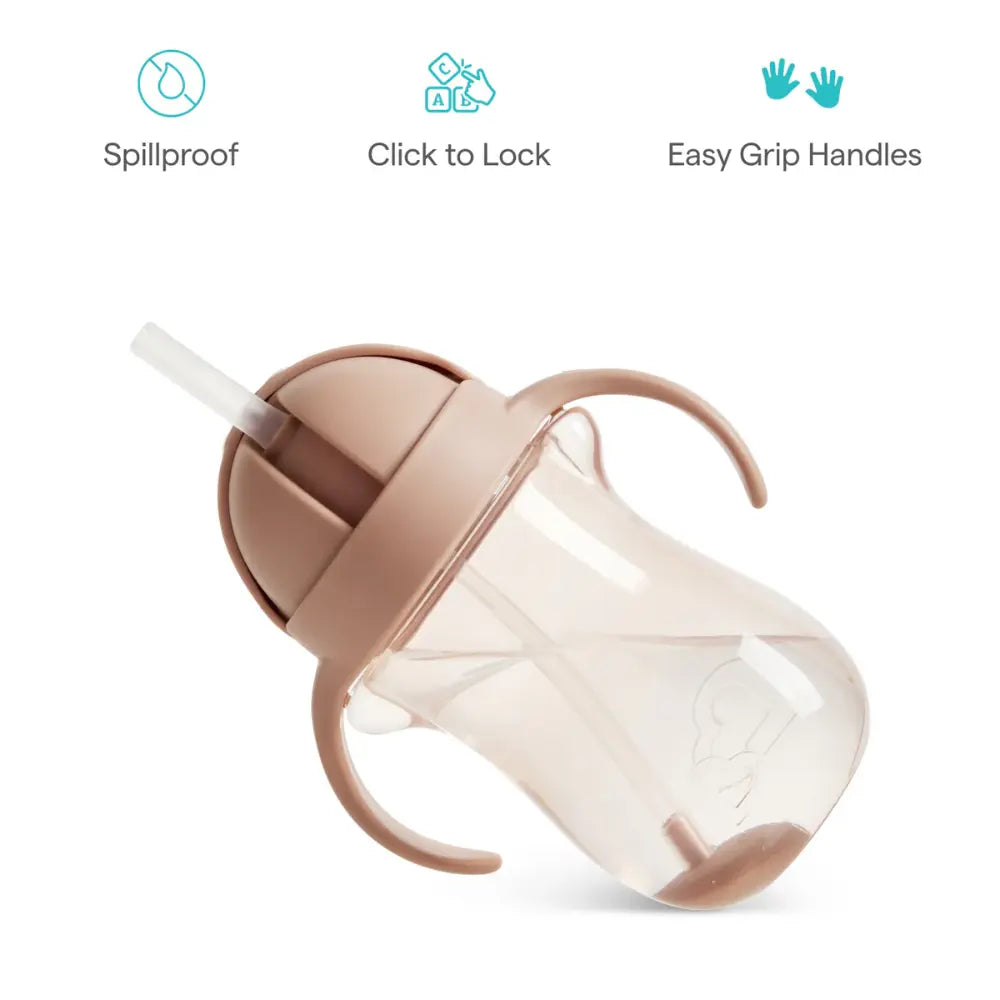 Munchkin Weighted Straw Cup with Handles – Spill-Proof Toddler Straw Cup with Click Lock Lid, Flip-Top Cover, BPA-Free, 10oz, 9+ Months - Brown