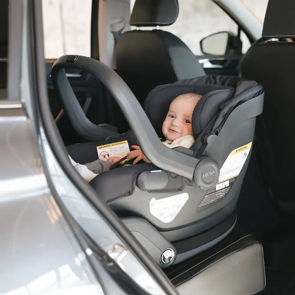 UPPAbaby Mesa V3 Newborn Car Seat with Safety Base, Rear Facing for Infants, Easy Installation, Carry Handle with Sun Canopy, Suitable from Birth - Savannah/Pearl Grey