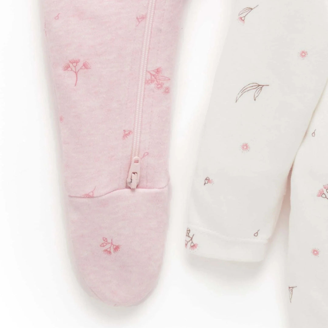 Purebaby Unisex Blossom Pack of 2 Organic Cotton Baby Growsuits - Pink