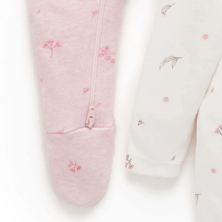 Purebaby Unisex Blossom Pack of 2 Organic Cotton Baby Growsuits - Pink