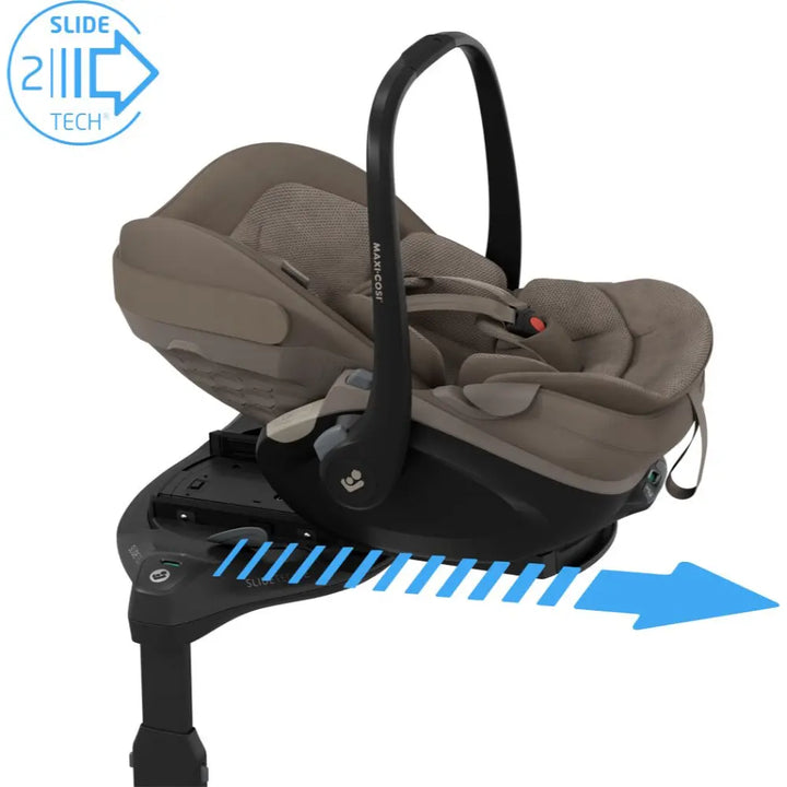 Maxi-Cosi Pebble Slide Pro i-Size, Newborn Car Seat, SLIDETECH®2 Sliding Car Seat Technology, Rear Facing, Full Lie-Flat Recline, Side Impact Protection, Climaflow Ventilation, Lightweight at 3.9Kg, Travel Friendly, 0-24 Months - Oak Truffle