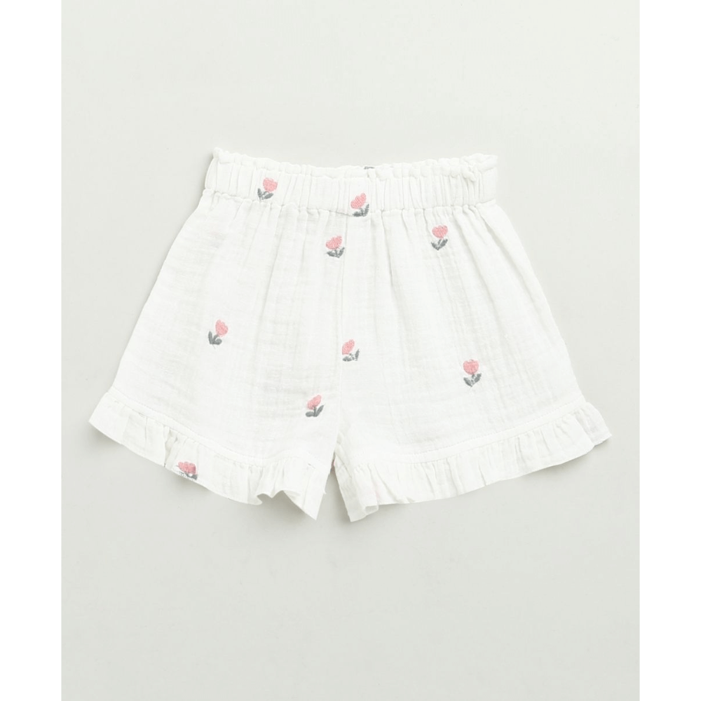 Sweetlime By AS Pink Floral Embroidery Ruffle Organic Cotton Co-ord Set
