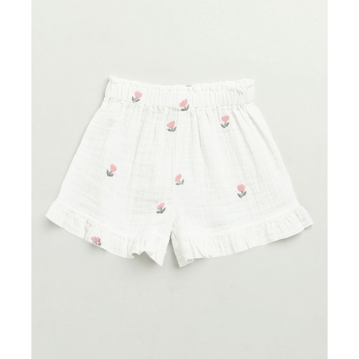 Sweetlime By AS Pink Floral Embroidery Ruffle Organic Cotton Co-ord Set