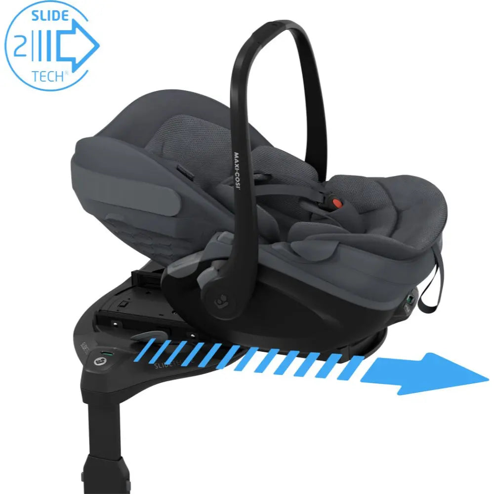 Maxi-Cosi Pebble Slide Pro i-Size, Newborn Car Seat, SLIDETECH®2 Sliding Car Seat Technology, Rear Facing, Full Lie-Flat Recline, Side Impact Protection, Climaflow Ventilation, Lightweight at 3.9Kg, Travel Friendly, 0-24 Months - Moon Graphite
