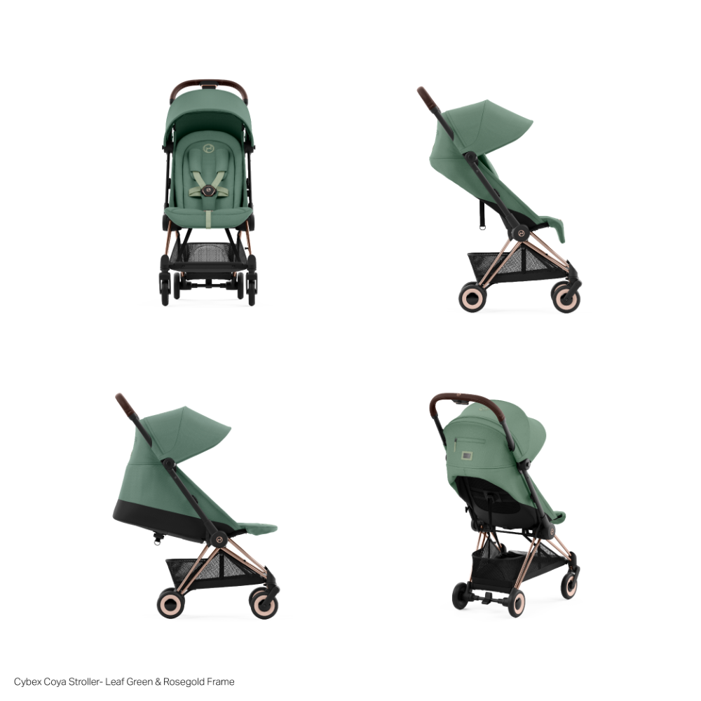 Cybex COYA Compact Travel Friendly Stroller - Leaf Green Rosegold Frame