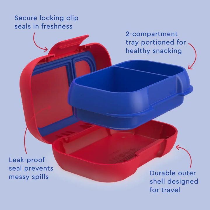 Bentgo Kids Leak-Proof Lunch Box with 2 Compartments, BPA-Free Bento Snack Box, Microwave, Dishwasher &amp; Freezer Safe, 355 ml - Red/Royal