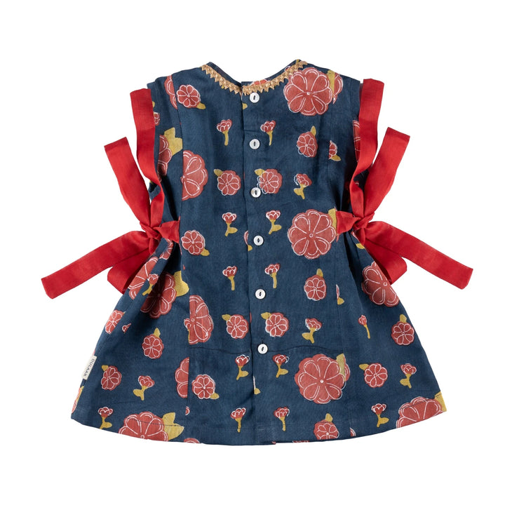 Dulaar Chanderi Top &amp; Pants Co-ord Set for Girls | Hand-Block Printed (Gota Work)-Genda Phool (Midnight)