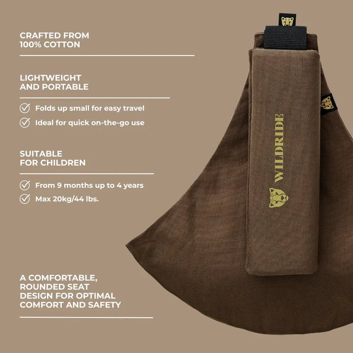 Wildride Toddler Carrier | Lightweight 100% Cotton Hip Seat Baby Carrier for Toddlers 9 Months–4 Years | Ergonomic, Portable &amp; Travel-Friendly Child Carrier | Comfortable Alternative to Stroller for Everyday Use - Coffee