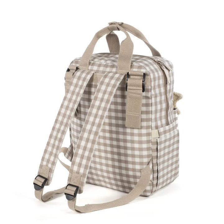 Walking Mum Diaper Backpack with Changing Pad, Large Capacity, Water-Resistant with Multi-Pocket Organizer, Insulated Bottle Pocket, Shoulder &amp; Stroller Straps, Personalized Charm, Checkered Print - Sand
