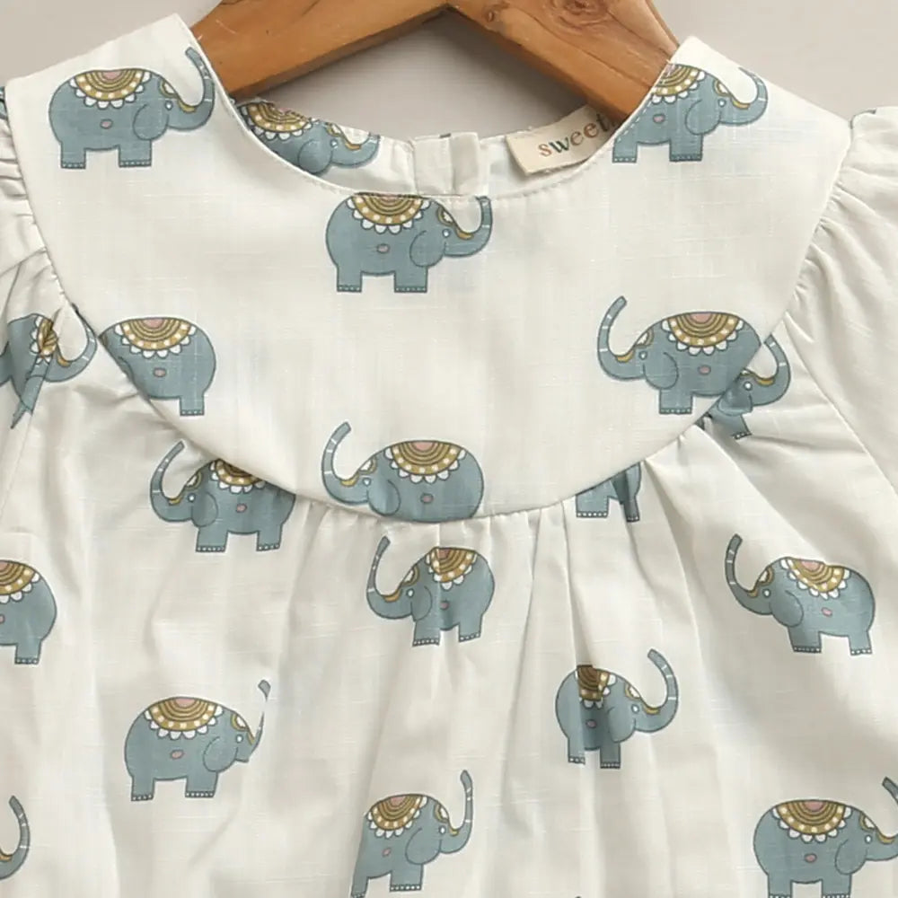 Sweetlime By AS Baby Girls Elephant Print Cotton Romper White
