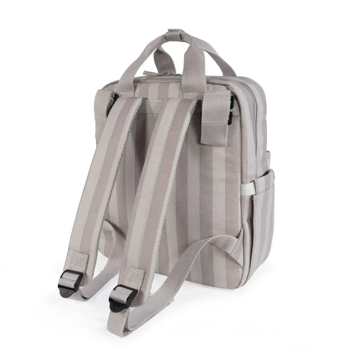 Walking Mum Diaper Backpack with Changing Pad, Large Capacity, Water-Resistant with Multi-Pocket Organizer, Insulated Bottle Pocket, Shoulder &amp; Stroller Straps, Personalized Charm, Striped Print - Beige