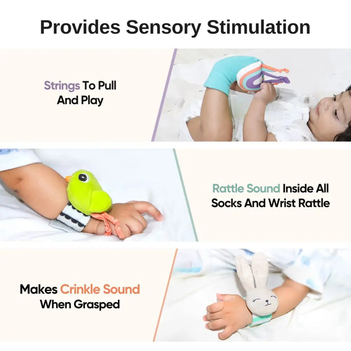 Curious Cub Soft Foot Finder &amp; Wrist Rattle Set | Wearable Sensory Baby Toy | Motor Skill &amp; Coordination Play | 0+ Months