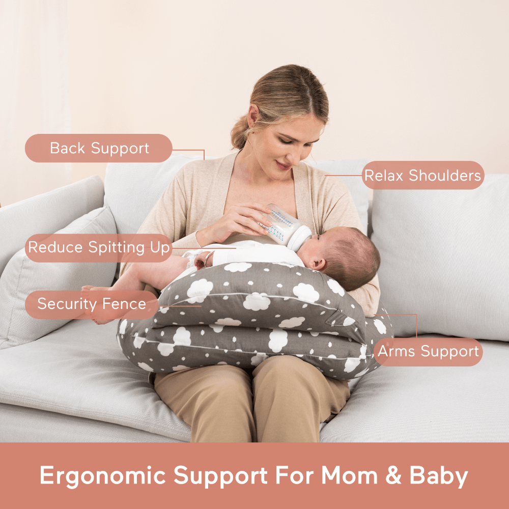 Momcozy Maternity Accessory Adjustable Nursing Pillow - Grey &amp; White