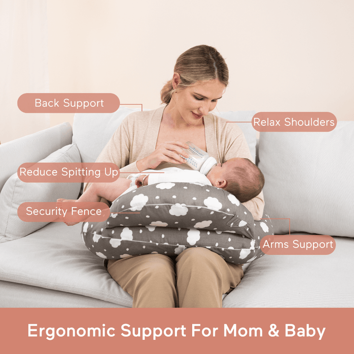 Momcozy Maternity Accessory Adjustable Nursing Pillow - Grey &amp; White