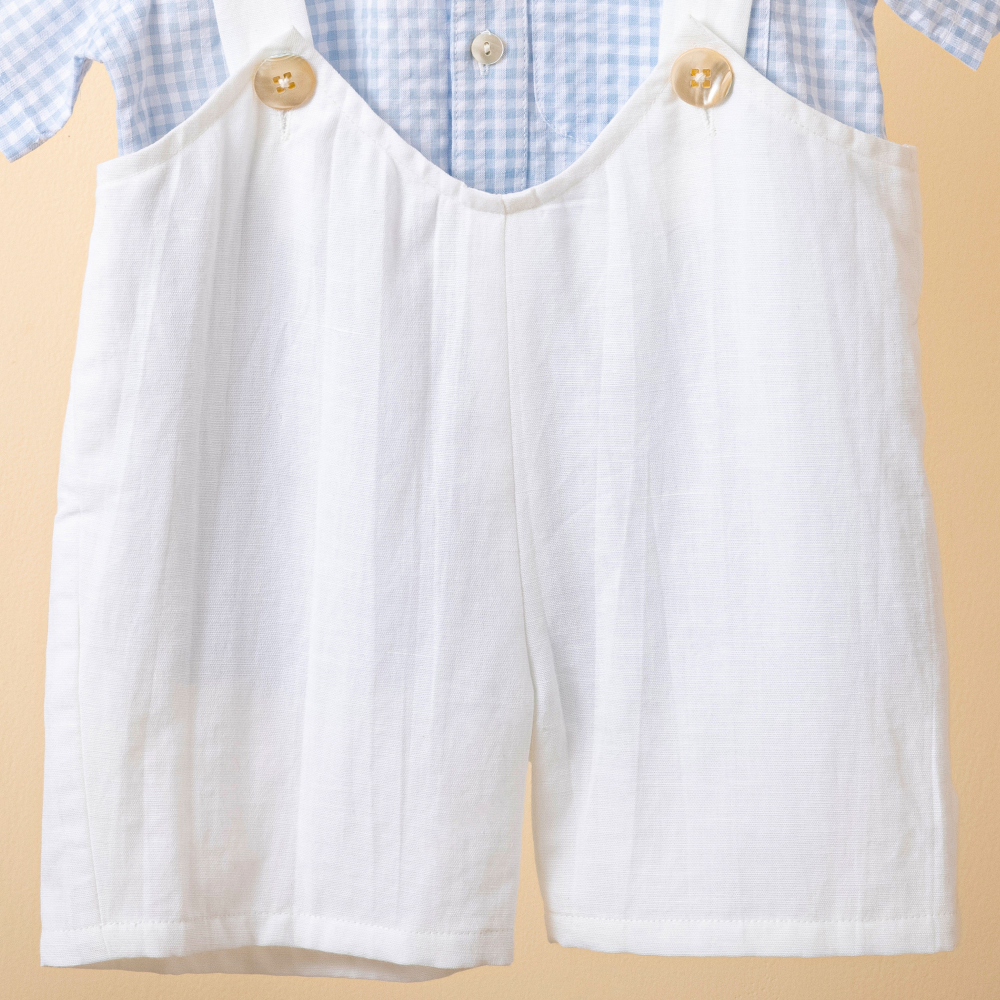 Baby Forest Poshaak Checkered Shirt with Off White Cotton Linen Romper Set