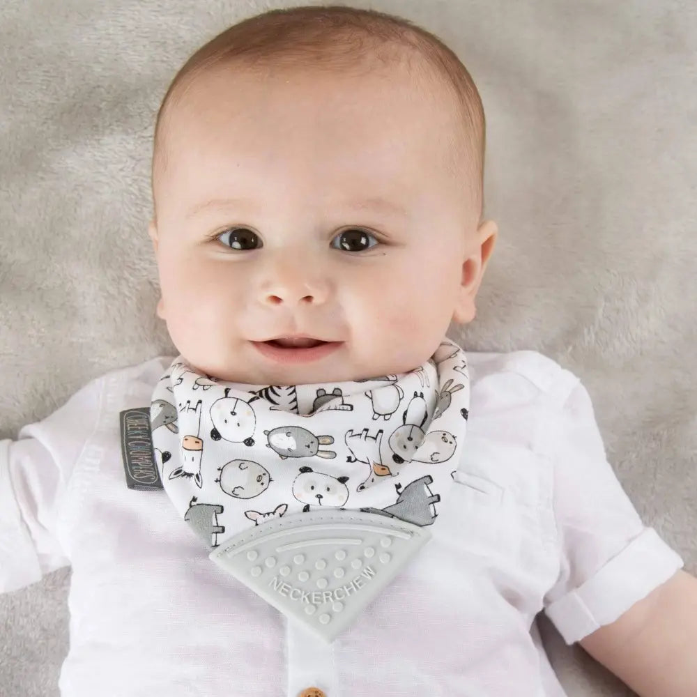 Cheeky Chompers Neckerchew for Babies &amp; Toddlers, Reversible Bib with Attached Silicone Teether, Super Absorbent, BPA-Free, 2–24 Months - Panda Pals