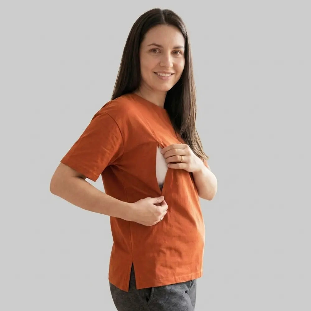 SOL MAMA Double Zip Nursing Top - Rust