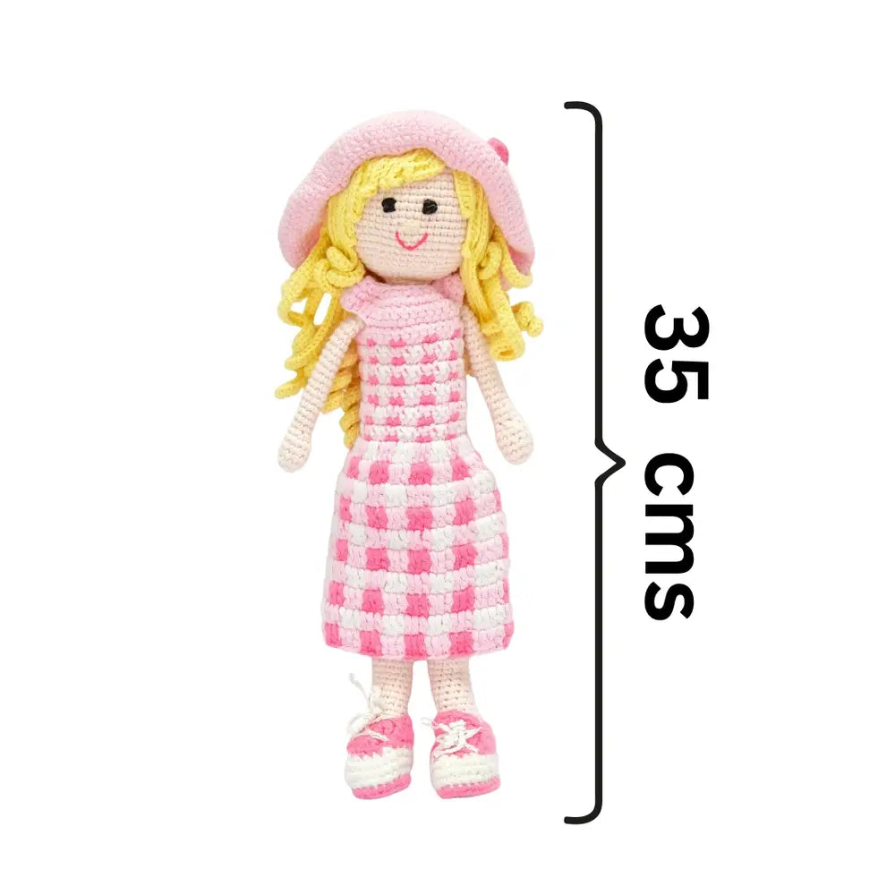 Happy Threads Fiona – Handwoven Crochet Doll in Blush &amp; Ivory | Sustainable Storytelling Companion