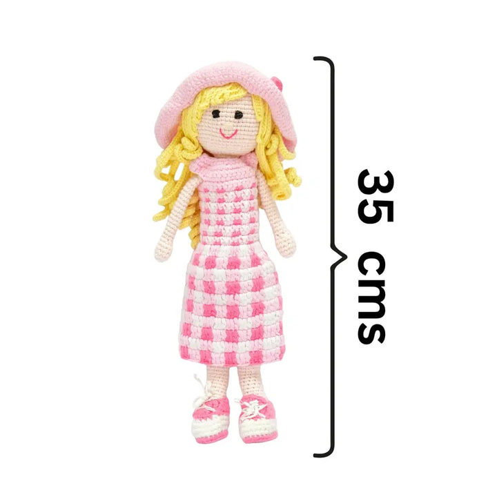 Happy Threads Fiona – Handwoven Crochet Doll in Blush &amp; Ivory | Sustainable Storytelling Companion