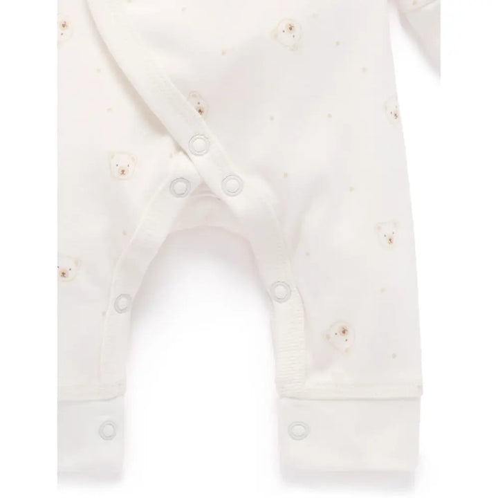 Purebaby Organic Bear Cotton Preemie Baby Crossover Long Sleeve Growsuit - Vanilla