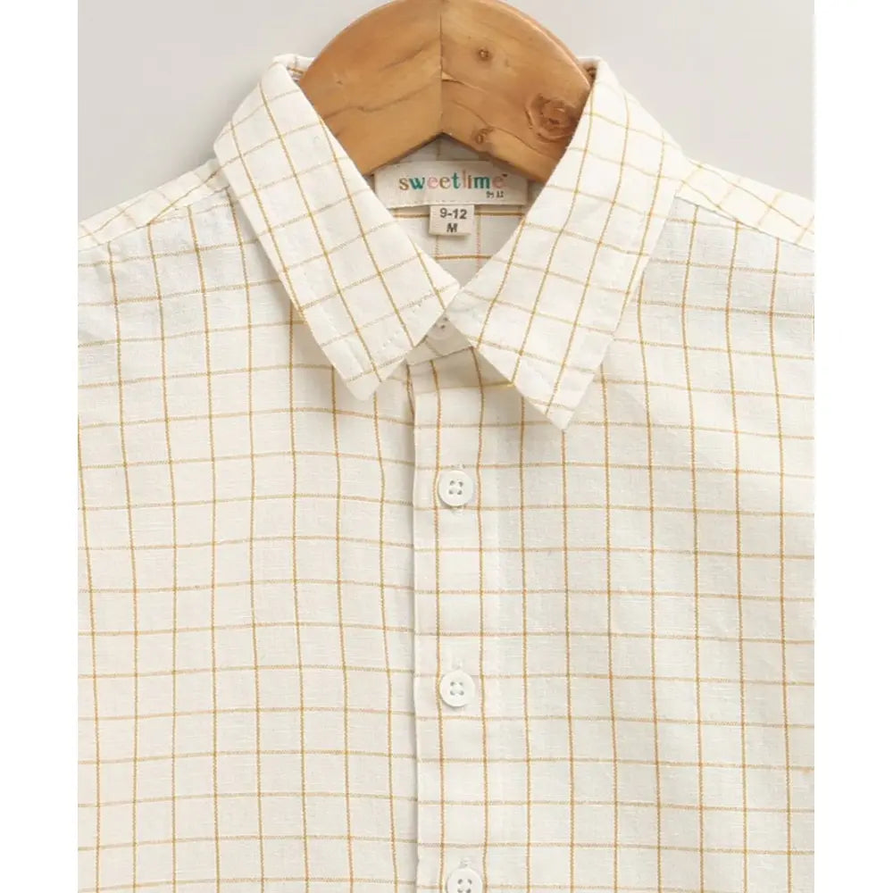 Sweetlime By As The yelllow Checks shirt  &amp; Khaki Cotton Co-ord Set - Beige