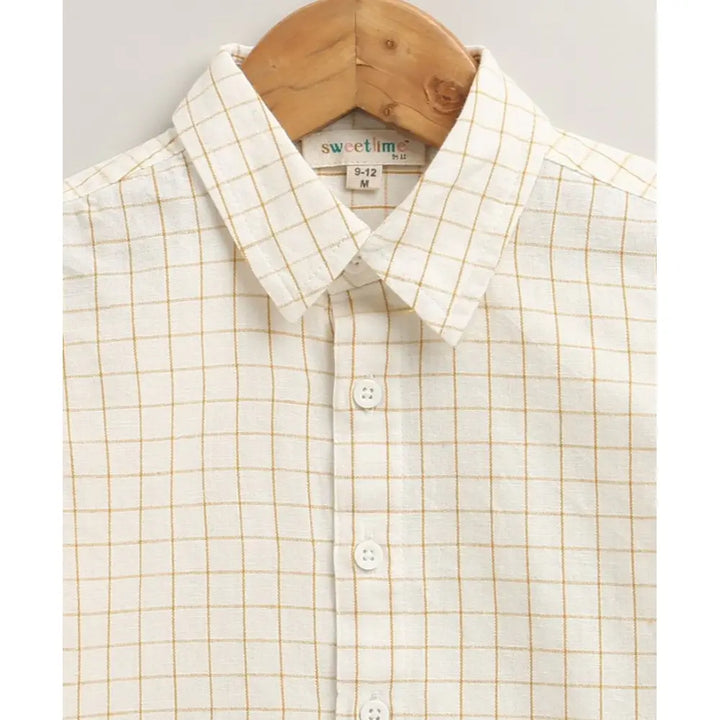 Sweetlime By As The yelllow Checks shirt  &amp; Khaki Cotton Co-ord Set - Beige