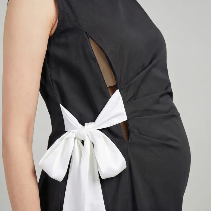 SOL MAMA Side Bow Tie Dress - Dark Grey