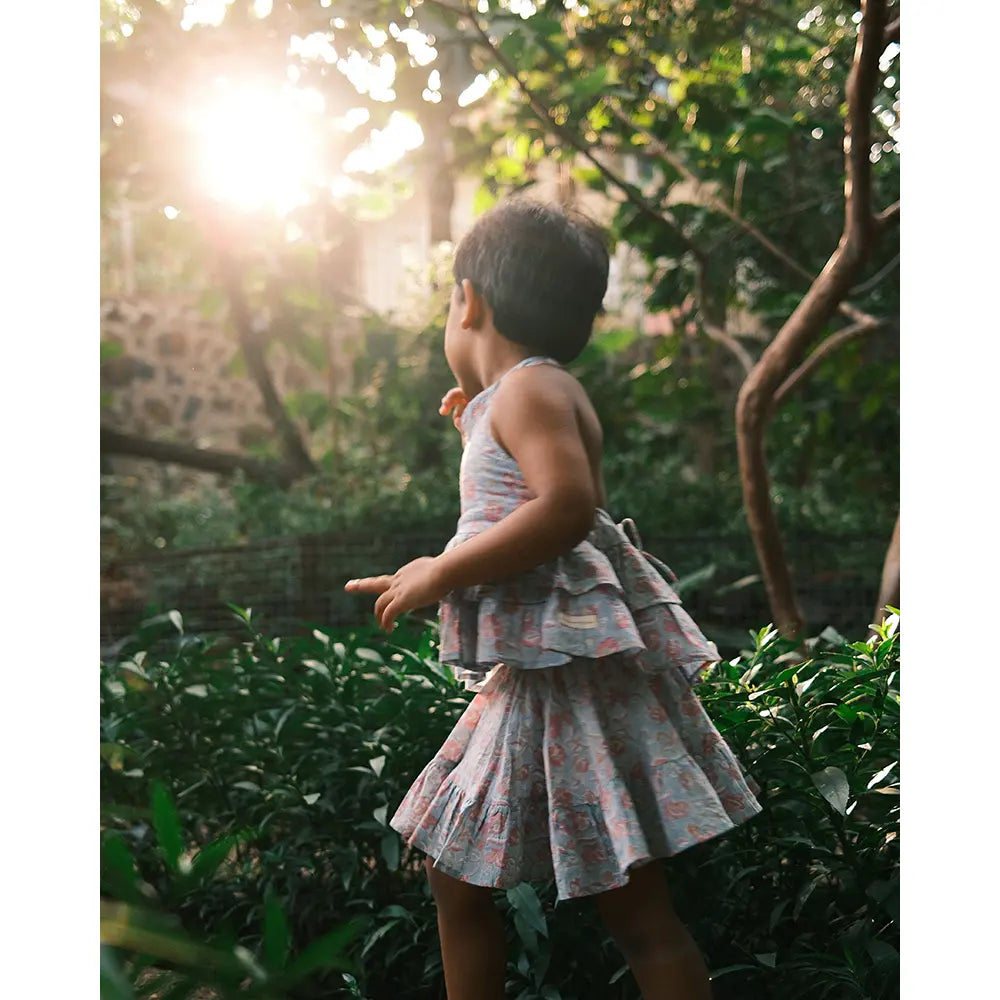 Love The World Today Flutter Sky Blue Butterfly Halter Top Skirt Co-Ord For Girls