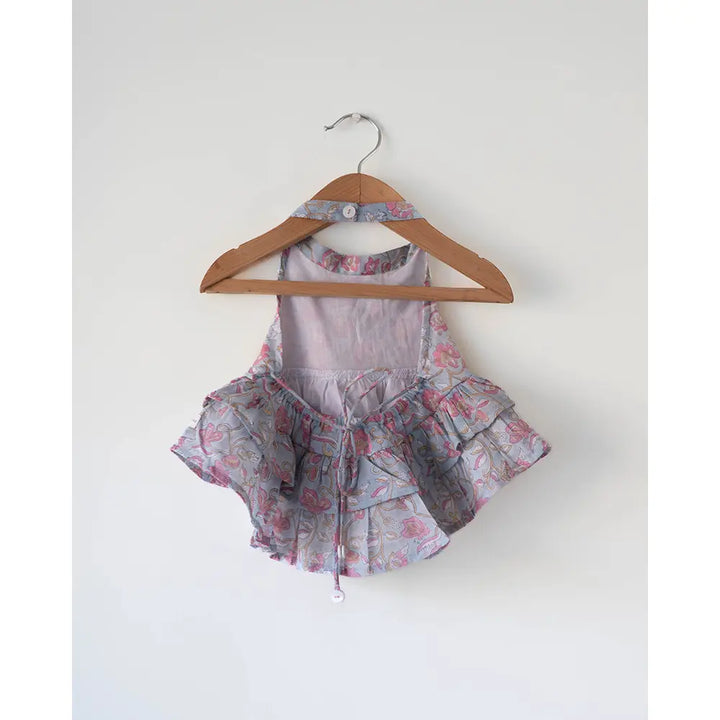 Love The World Today Flutter Sky Blue Butterfly Halter Top Skirt Co-Ord For Girls
