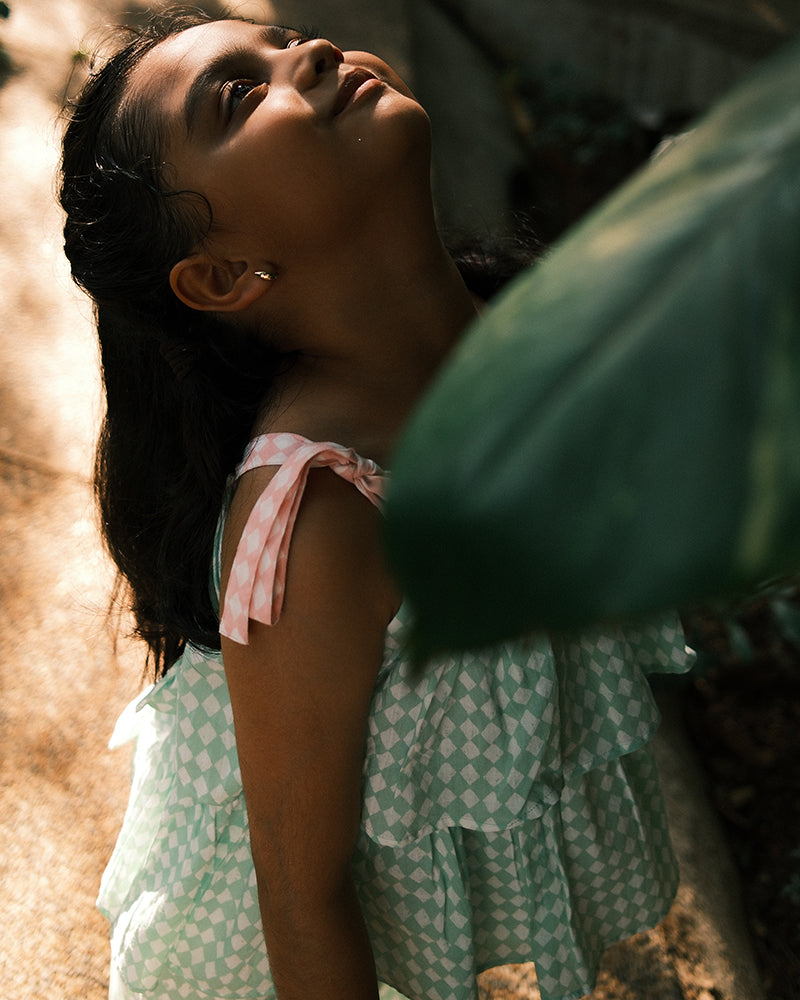 Love The World Today Wander Co-Ord Set In Sage Green Rhombus For Girls
