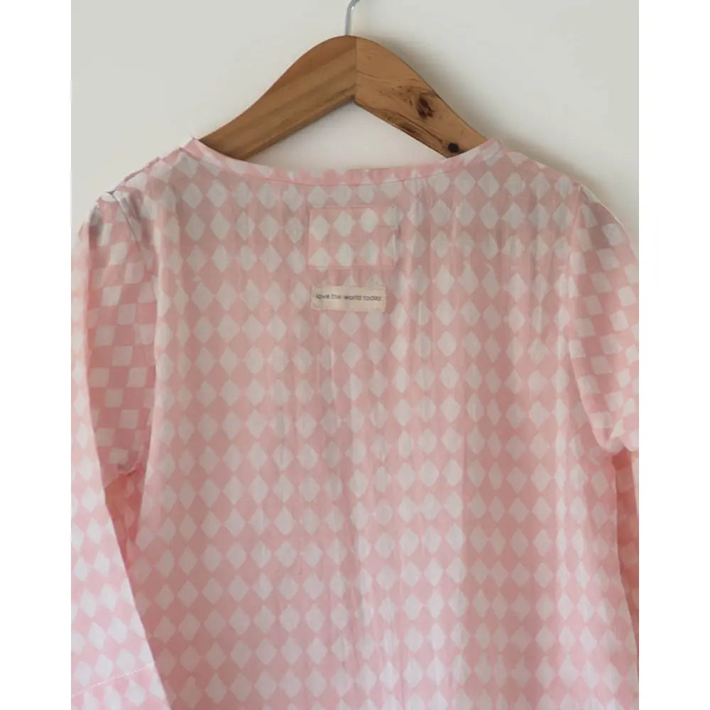 Love The World Today Sleepover Party Kids Unisex Kurta In Blush Pink Rhombus
