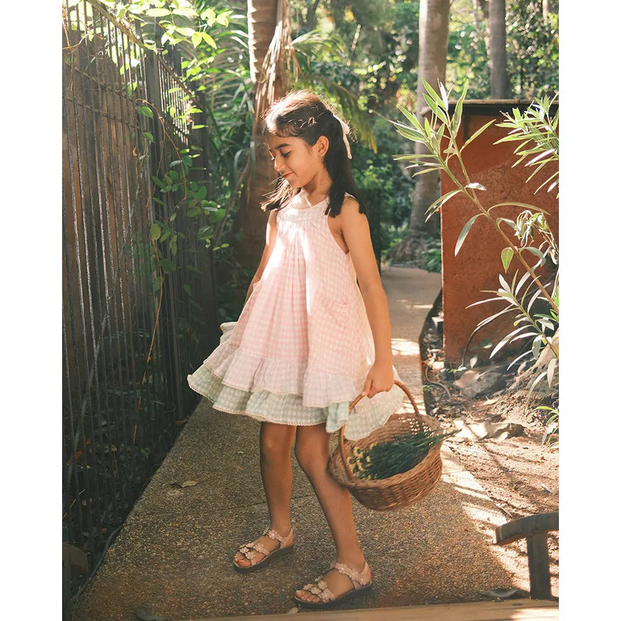 Love The World Today Pocketful Of Sunsets Dress For Girls In Rhombus Block Print