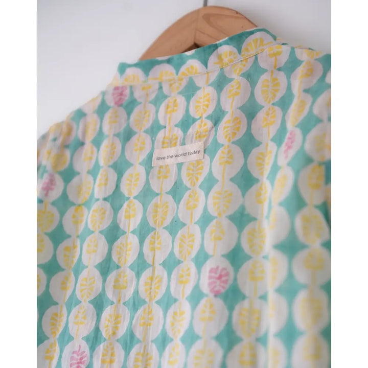 Love The World Today Unisex Rasa Green Monstera Print Infant Angrakha Kurta