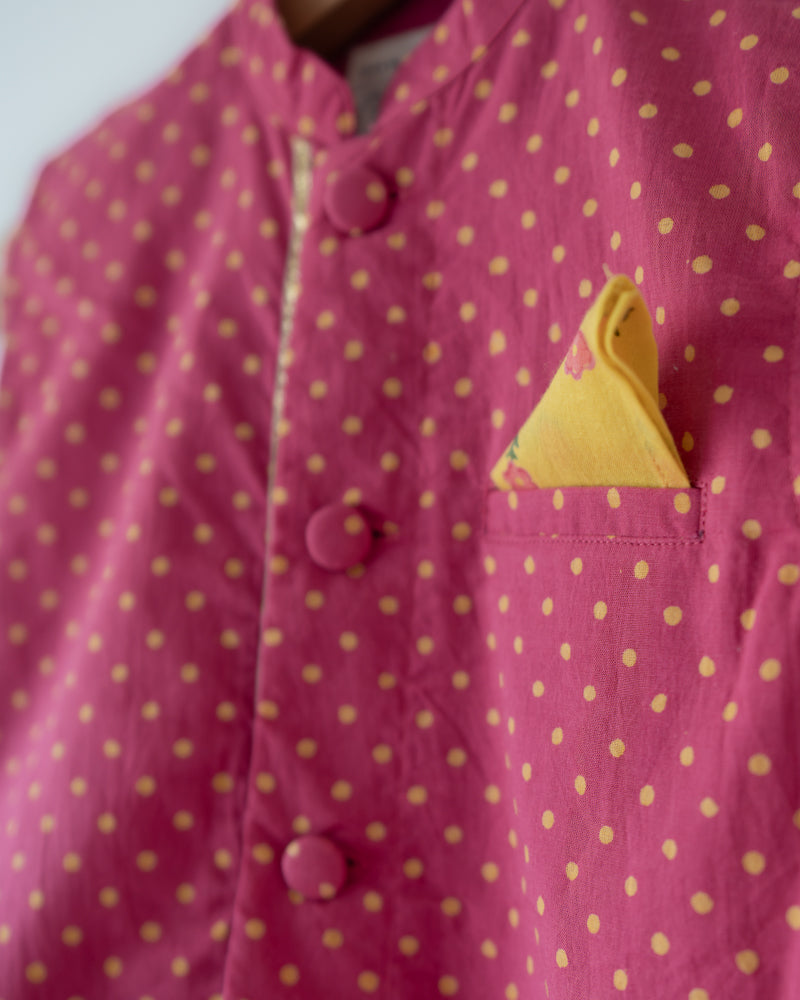 Love The World Today Kumkum Magenta Polka Cotton Bandi Jacket For Boys