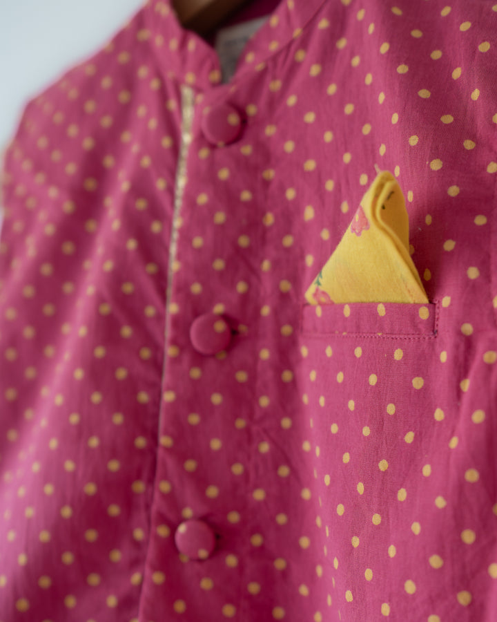 Love The World Today Kumkum Magenta Polka Cotton Bandi Jacket For Boys
