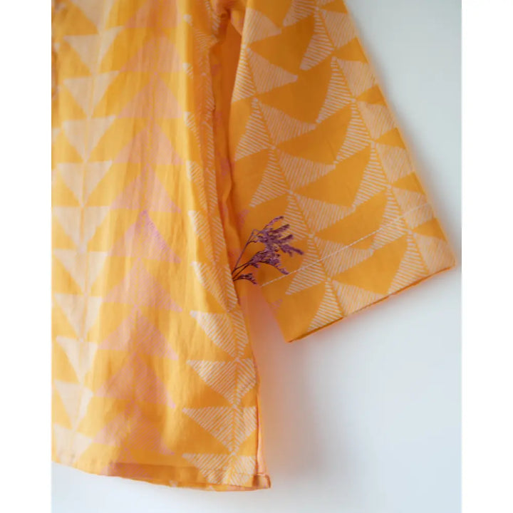 Love The World Today Chandan Mustard Yellow Chevron Cotton Kurta For Boys