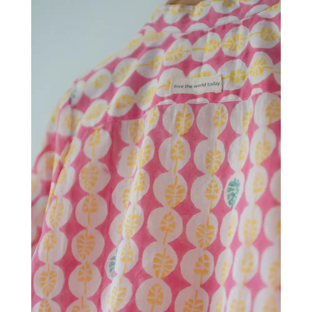 Love The World Today Leela Pink White Monstera Print Full Sleeve Shirt Kurta For Boys