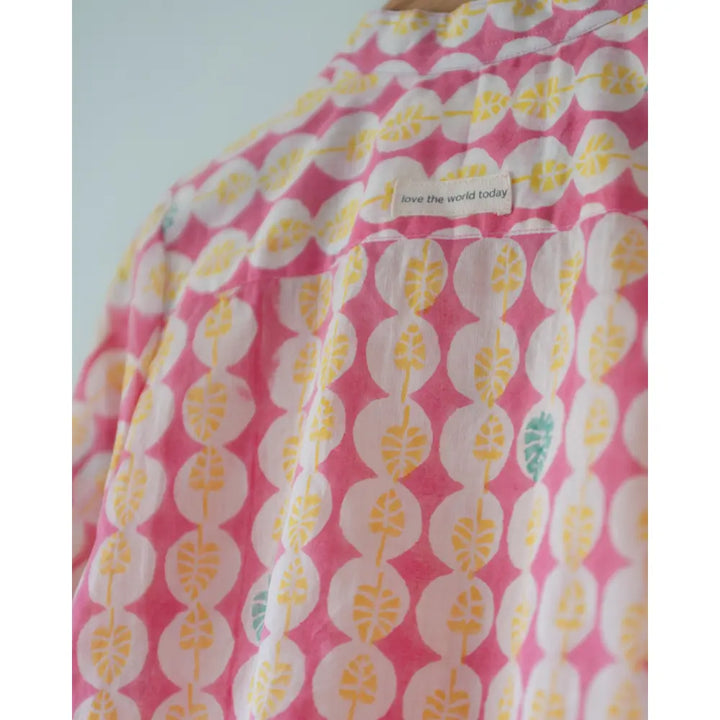 Love The World Today Leela Pink White Monstera Print Full Sleeve Shirt Kurta For Boys