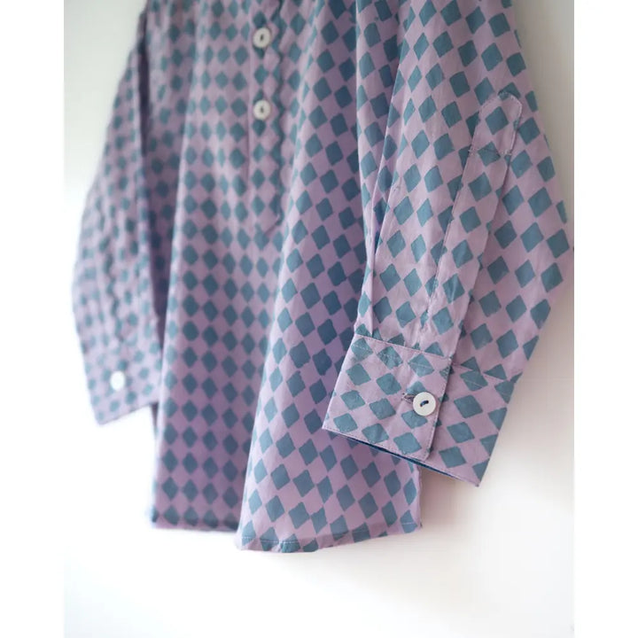 Love The World Today Saaz Purple Rhombus Full Sleeve Shirt Kurta For Boys