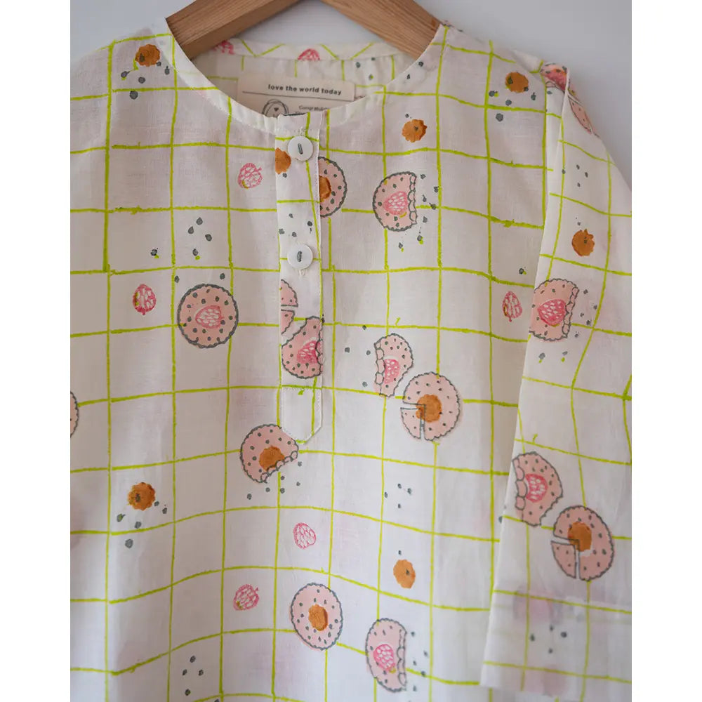 Love The World Today Sleepover Party Kurta and Shorts Co-ord Set - Cookie Print - Blue