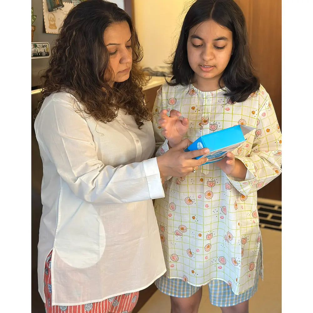 Love The World Today Sleepover Party Kurta and Shorts Co-ord Set - Cookie Print - Blue