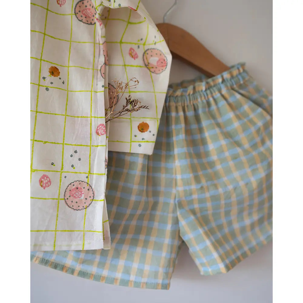 Love The World Today Sleepover Party Kurta and Shorts Co-ord Set - Cookie Print - Blue