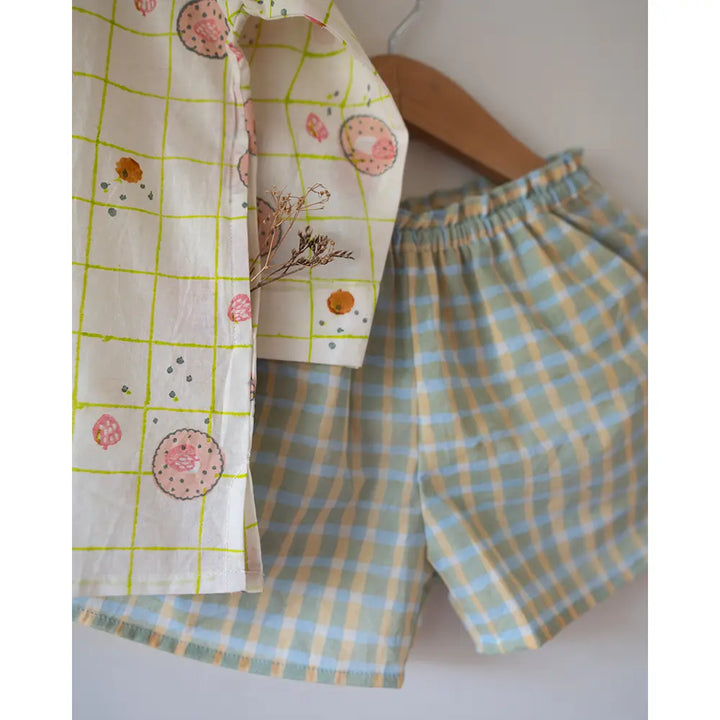 Love The World Today Sleepover Party Kurta and Shorts Co-ord Set - Cookie Print - Blue