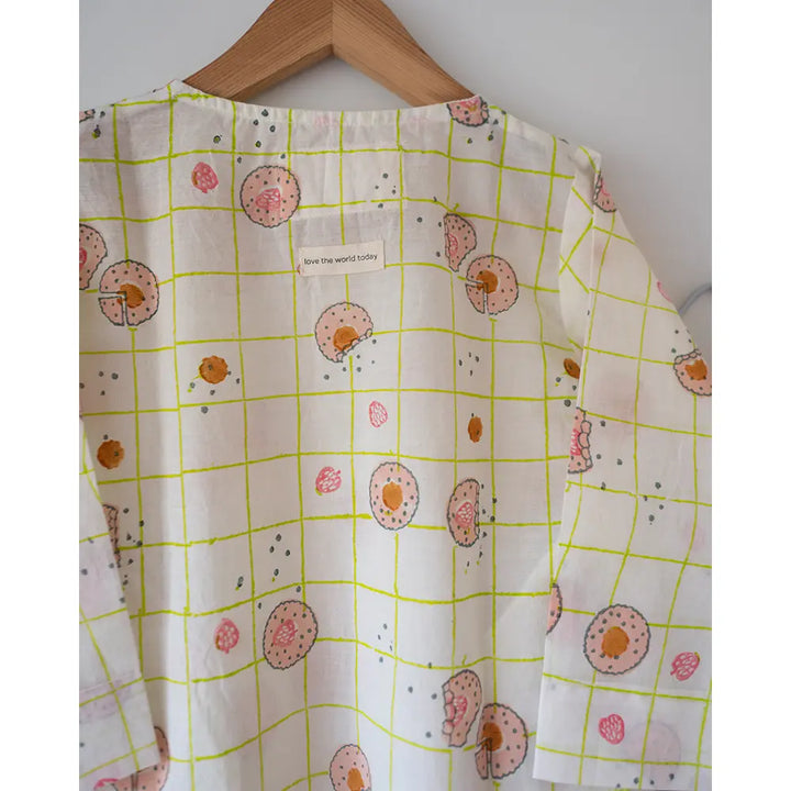 Love The World Today Sleepover Party Kurta and Shorts Co-ord Set - Cookie Print - Blue