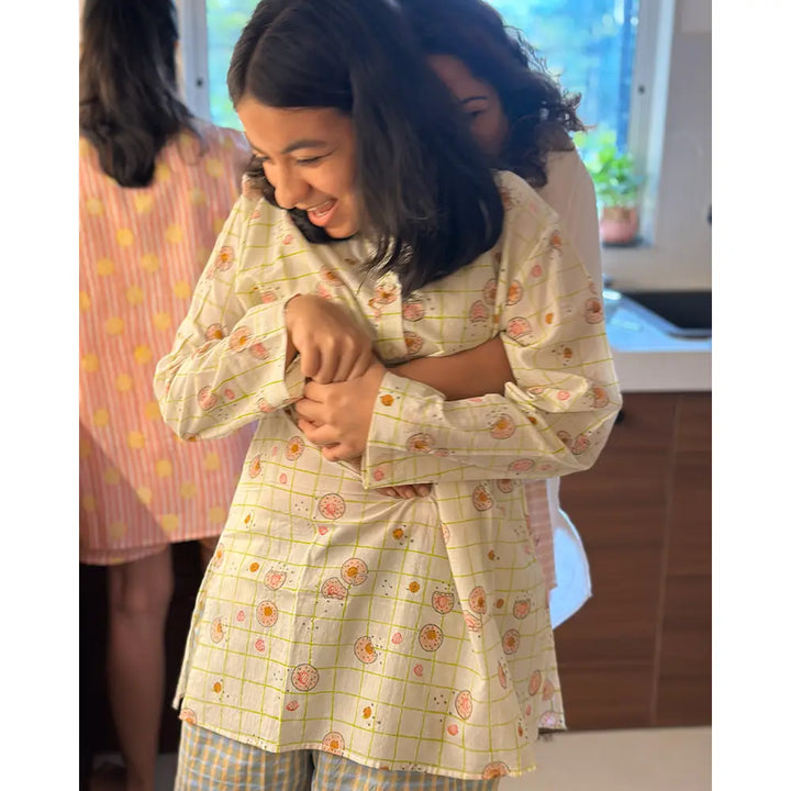 Love The World Today Sleepover Party Kurta and Shorts Co-ord Set - Cookie Print - Blue