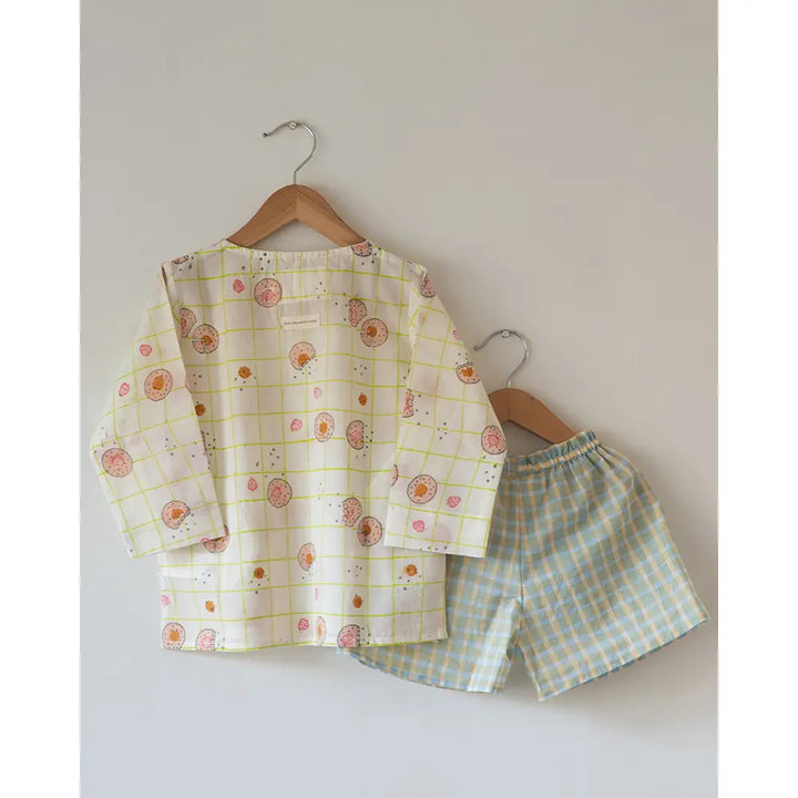 Love The World Today Sleepover Party Kurta and Shorts Co-ord Set - Cookie Print - Blue