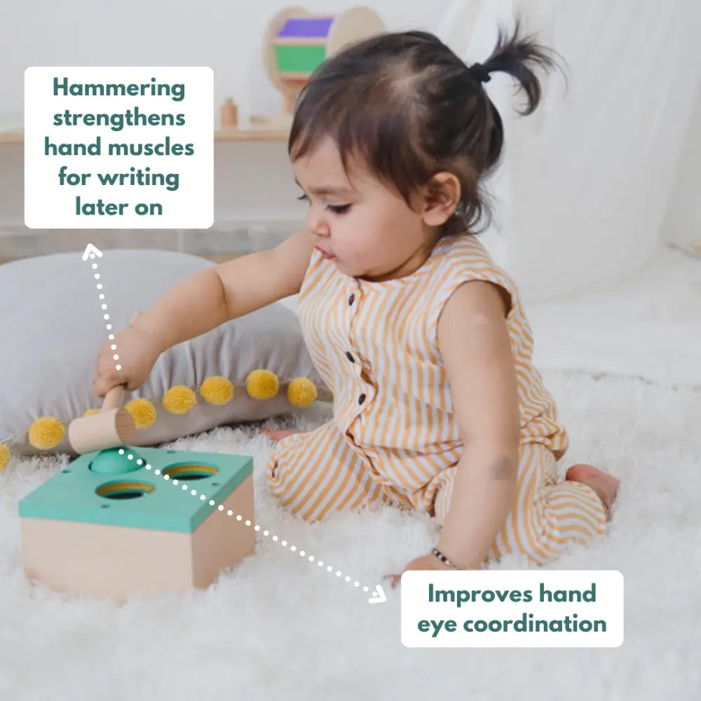 Curious Cub Montessori Box 7 | 8-Piece Toddler Learning Toy Set | Coin Box, Ball Hammer &amp; Puzzles | 13+ Months
